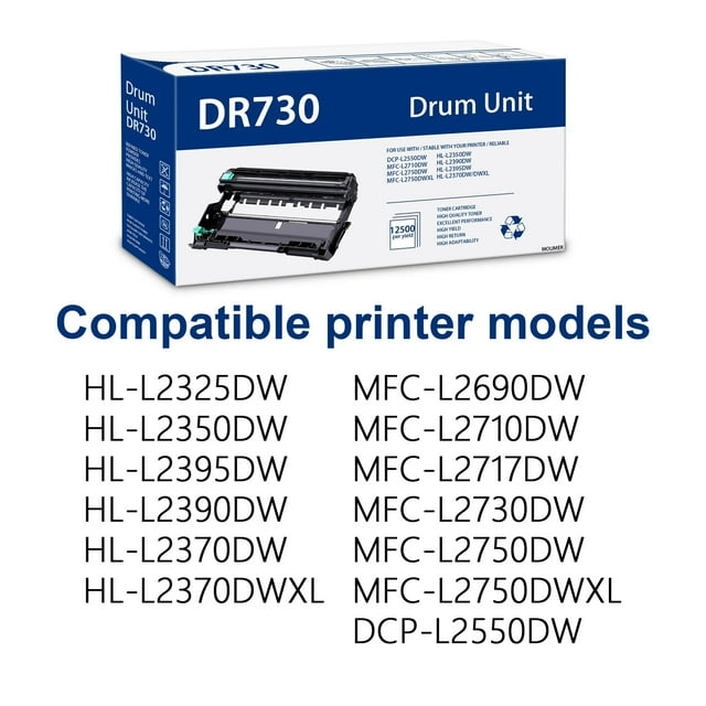 DR730 DR 730 Drum Unit 2-Pack Black (NO Toner) Replacement for Brother DR730 DR 730 Drum Unit MFC-L2710DW HL-L2370DWXL DCP-L2550DW Printer