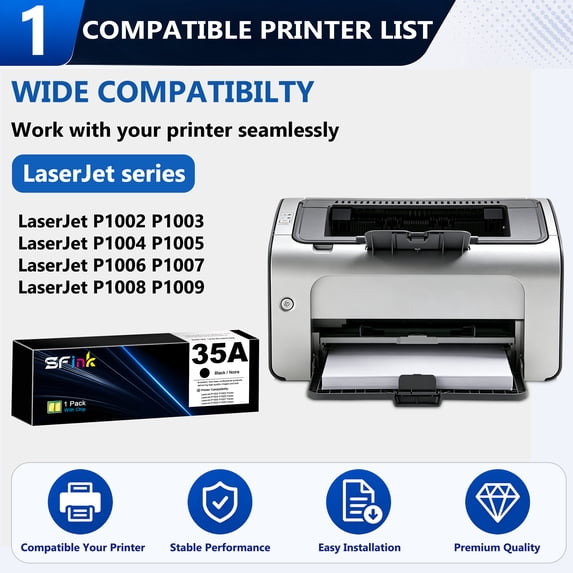 35A Toner Cartridge 1-Pack Black High Yield Compatible for HP35A CB435A for LaserJet P1002 P1003 P1004 P1005 P1006 P1007 P1008 P1009 Printer
