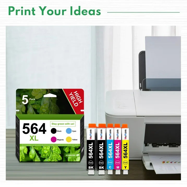 564XL 564 Ink Cartridge 564 XL Printer Ink Cartridges Combo Pack with OfficeJet 4620 4622 Photosmart 5520 6520 7510 Printer (5 Pack 2 Black 1 Cyan 1 Yellow 1 Magenta)