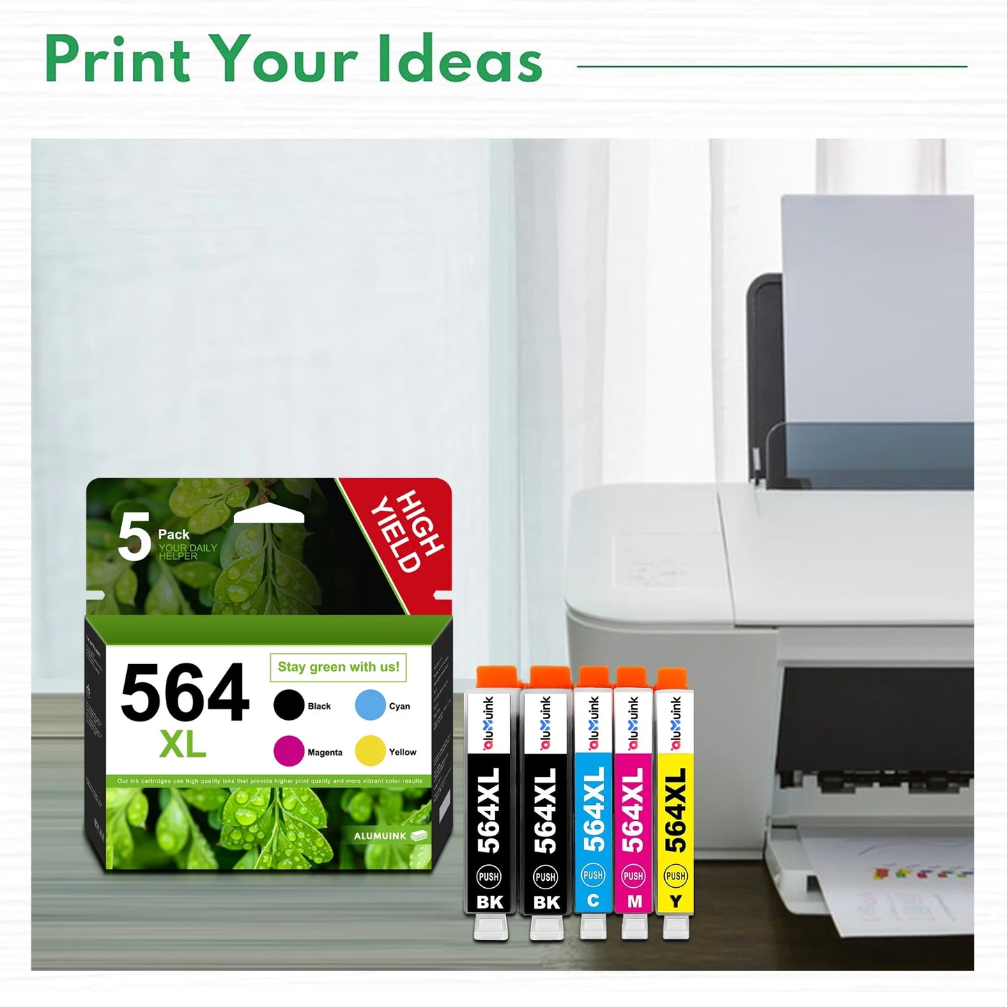 564XL 564 Ink Cartridge 564 XL Printer Ink Cartridges Combo Pack with OfficeJet 4620 4622 Photosmart 5520 6520 7510 Printer (5 Pack 2 Black 1 Cyan 1 Yellow 1 Magenta)