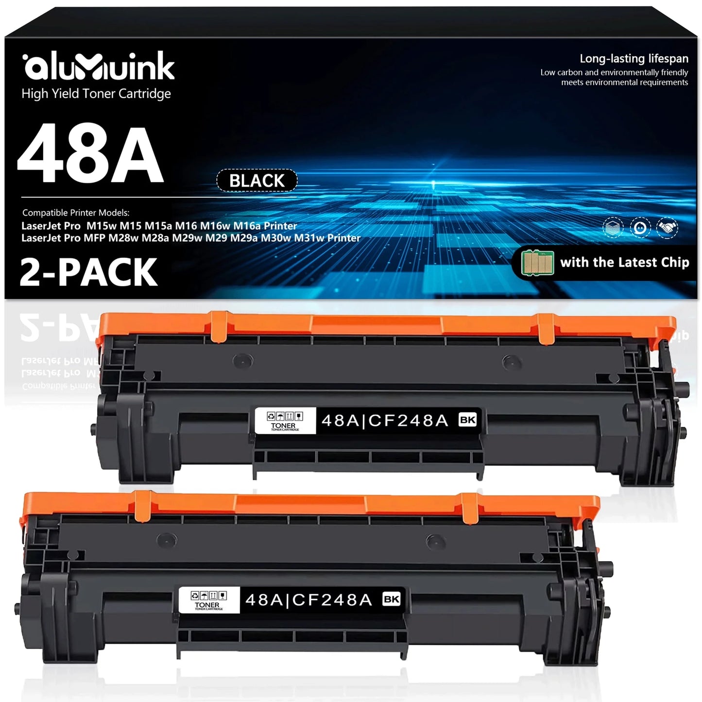 48A Black Compatible for HP 48A CF248A Toner Cartridges for LaserJet Pro M15w M16w Printer (2 Pack)