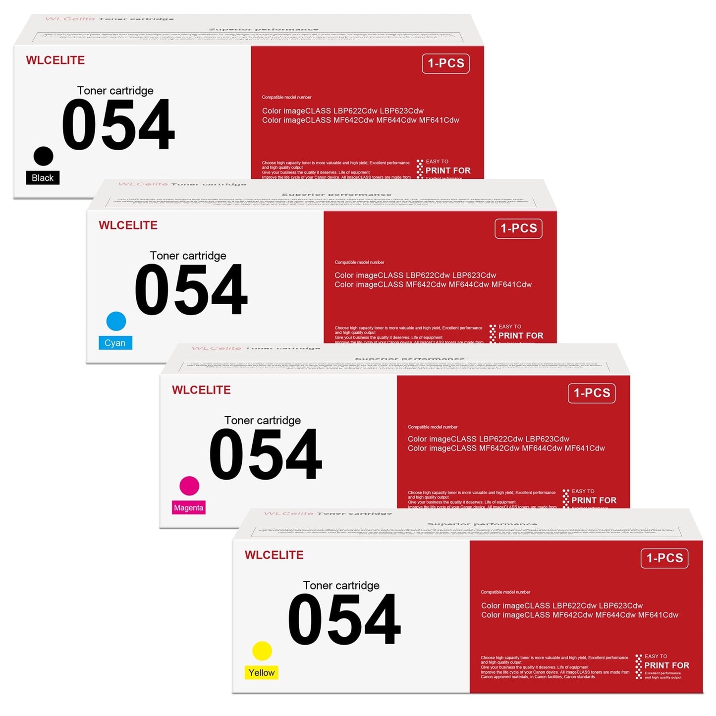 054 Toner Cartridge Compatible for Canon 054 Toner Cartridges Printer(4Pack，Black Cyan Magenta Yellow)