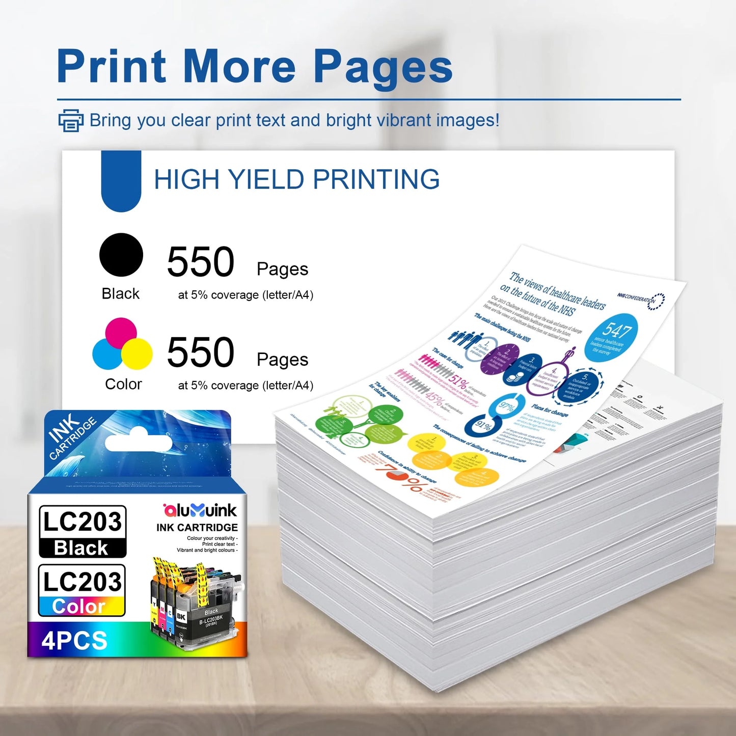 LC203 Ink cartridges Compatible for Brother LC203 ink for Brother MFC-4320DW MFC-J4420DW Printer (1 Black, 1 Cyan, 1 Magenta, 1 Yellow, 4 Pack)