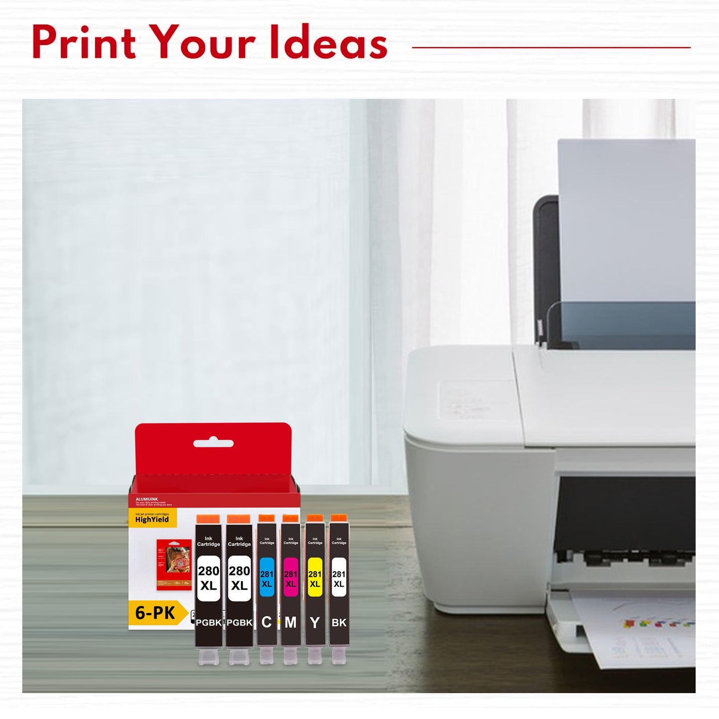 PGI-280 XL CLI-281 XL 6 Value Pack Ink Cartridges Replacement for Canon PGI-280XL CLI-281XL 280 281 ink Cartridges for TR8620a TR8620 TS9520 TS9521C TR8520 TS8220 Printers
