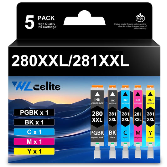 5 Pack 280 281 Ink Cartridge Replacement for Canon PGI-280XXL 281XXL Printer ink