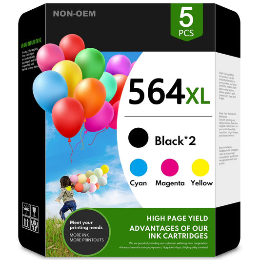 5-Pack 564 Ink Compatible for HP 564XL Ink Cartridge Printers 564 XL Black Cyan Magenta Yellow
