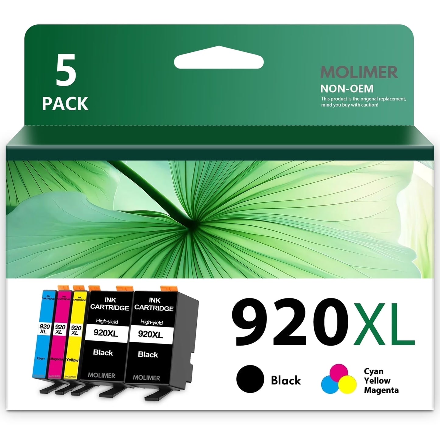 5 Pack 920 Ink Cartridge Compatible for HP 920XL Ink Cartridge 6500A 7500A 7000 Printers (BK/C/Y/M)