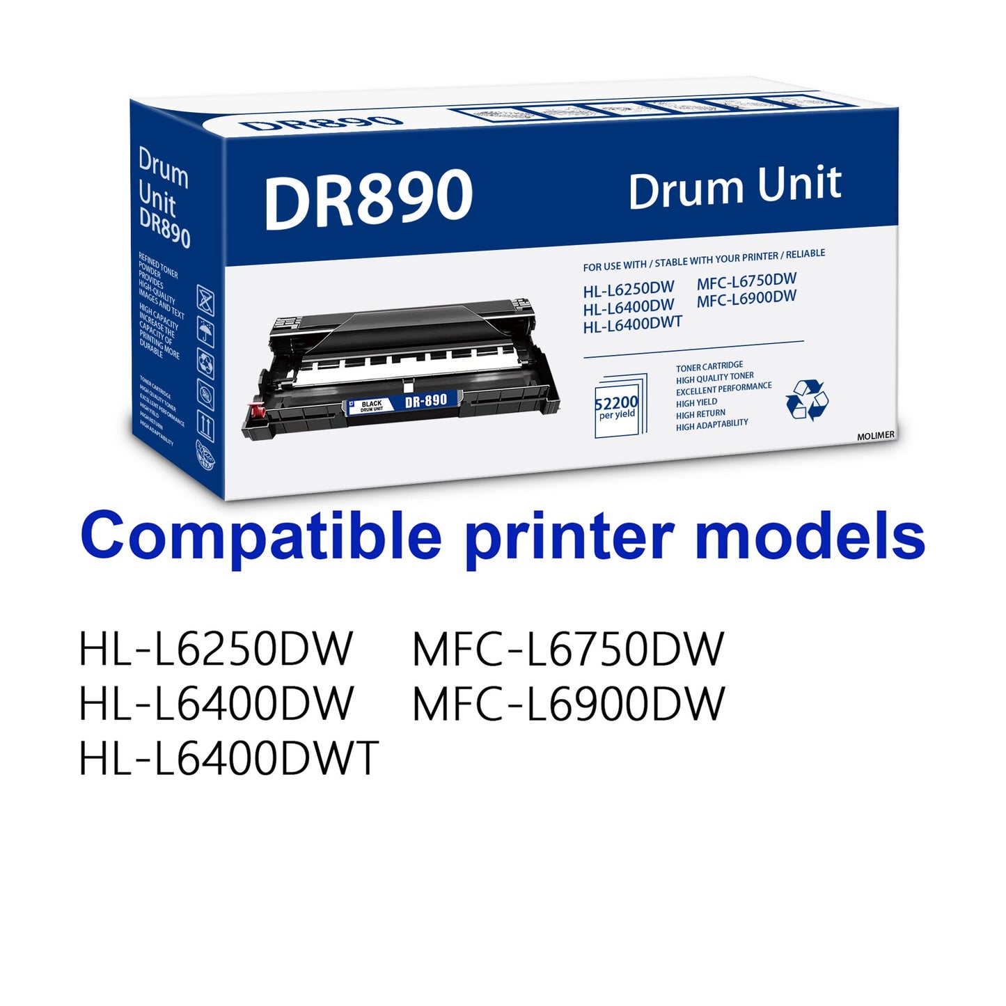 DR890 Black Drum Unit Compatible for Brother DR 890 (2 Pack ) for HL-L6400DW HL-L6400DWT Printers