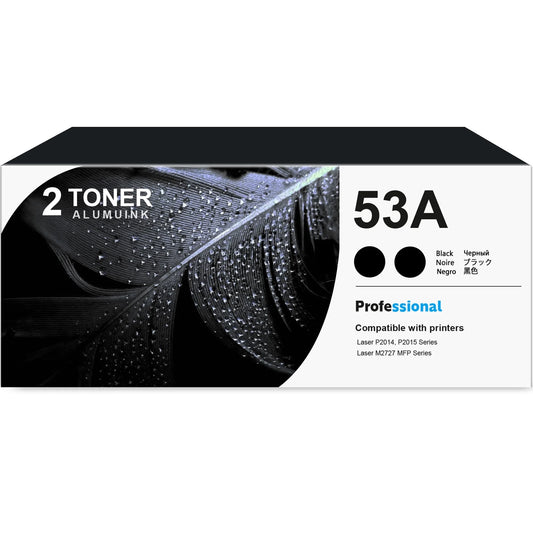 53A Q7553A Toner Cartridge Black 2-Pack Compatible for HP 53A Q7553A Toner Cartridges for Laser P2014, P2015 Series; Laser M2727 MFP Series Printer