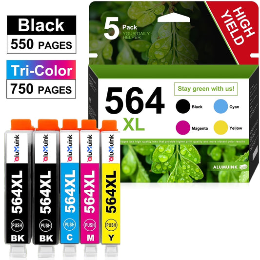 564XL 564 Ink Cartridge 564 XL Printer Ink Cartridges Combo Pack with OfficeJet 4620 4622 Photosmart 5520 6520 7510 Printer (5 Pack 2 Black 1 Cyan 1 Yellow 1 Magenta)