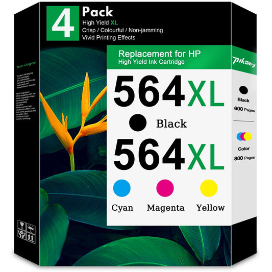 564XL High Yield Ink Cartridge (4-Pack, 1Black/1Cyan/1Magenta/1Yellow) Compatible for HP 564 564XL Ink Cartridges Work with OfficeJet 4610 4620 4622 Deskjet 3520 3522 3524 3526 Printer