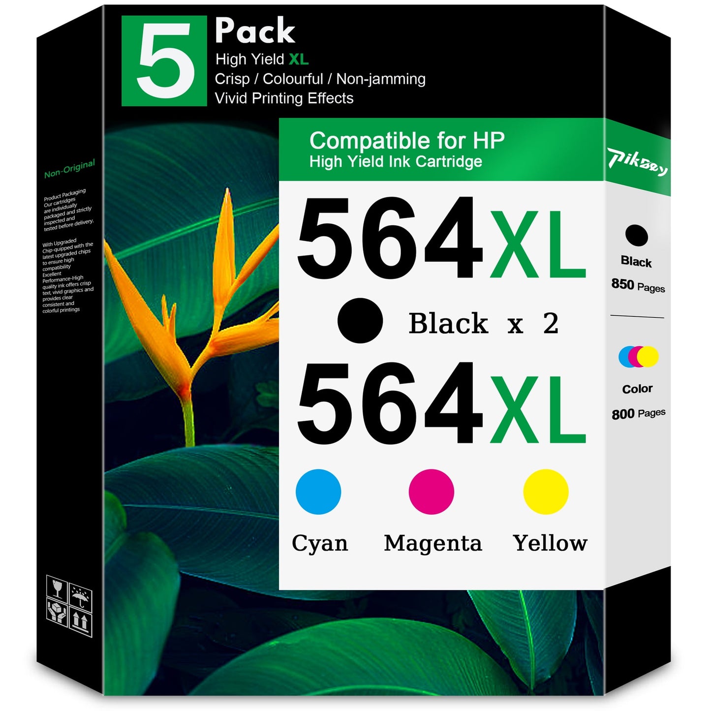 564XL Ink Cartridges 5-Pack (2Black/1Cyan/1Magenta/1Yellow) Compatible for HP 564 Ink Cartridges Work with DeskJet 3520 OfficeJet 4622 Printers