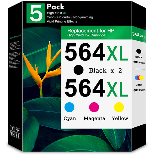 564XL Ink Cartridges Compatible for HP 564 Ink Cartridge Combo Pack for DeskJet 3520 3522 Officejet 4620 Photosmart 5520 6510 7520 7525 Printers (5-Pack, 2 Black/1 Cyan/1 Magenta/1 Yellow)