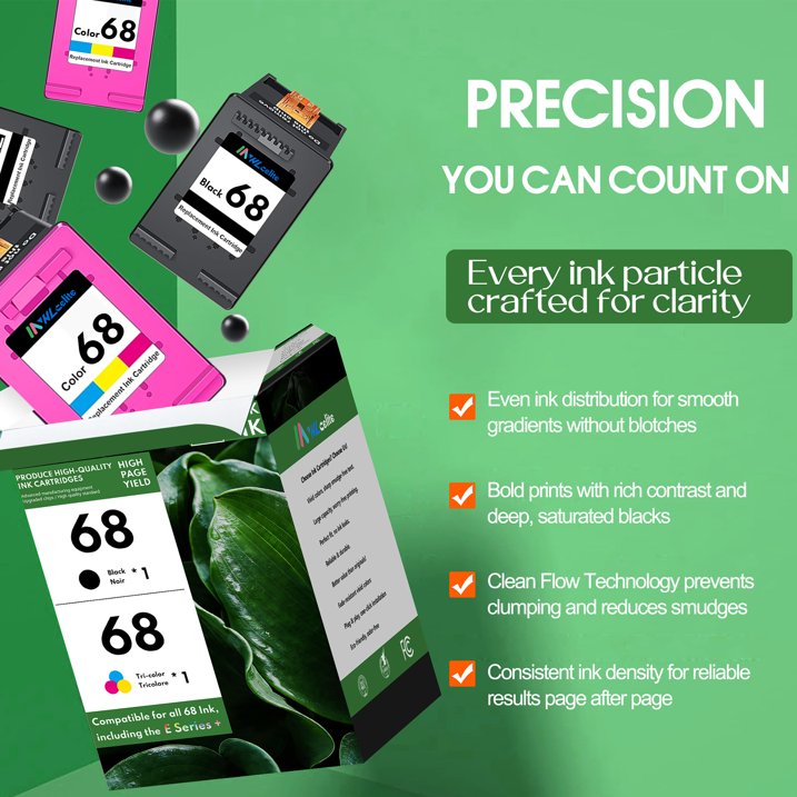 68 Ink Cartridge Compatible for HP 68 Ink Cartridge Black Tri-Color for Envy 6100e 6500e Series (2 Pack)