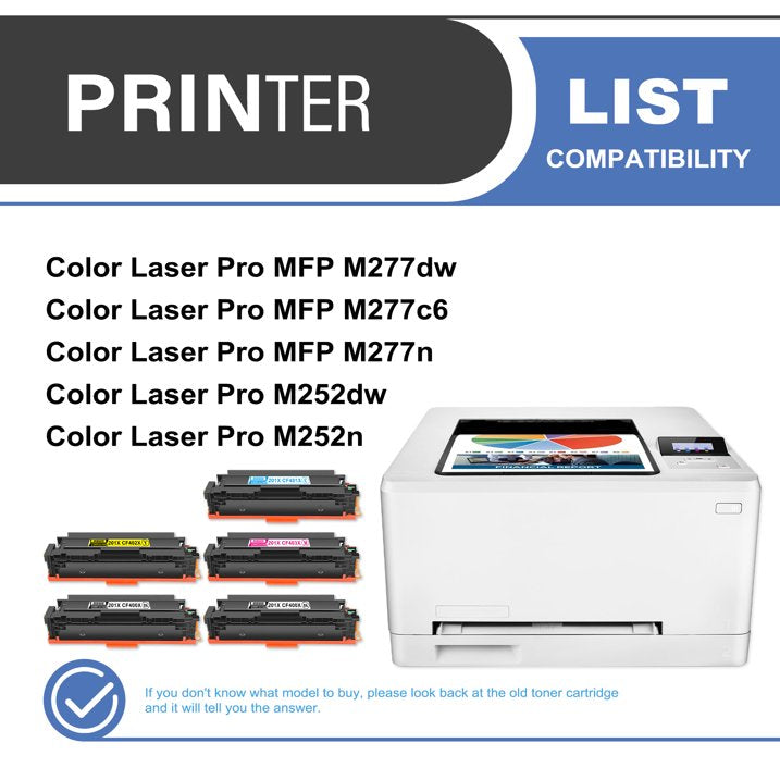201X CF400X Toner Cartridge 5-Pack Compatible for HP 201X CF400X Toner Cartridges for Color Laser Pro M252, Color Laser Pro MFP M277 Series Printer (2 Black, 1 Cyan, 1 Magenta, 1 Yellow)