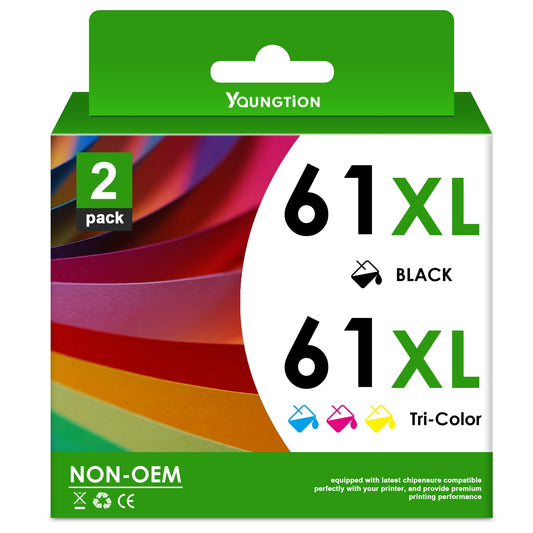 61XL Ink Cartridges Compatible for HP 61 Ink Cartridge Combo Pack 61 XL for Envy 4500 4502 Deskjet 1000 Officejet 4635 Printer(Black, Tri-Color)