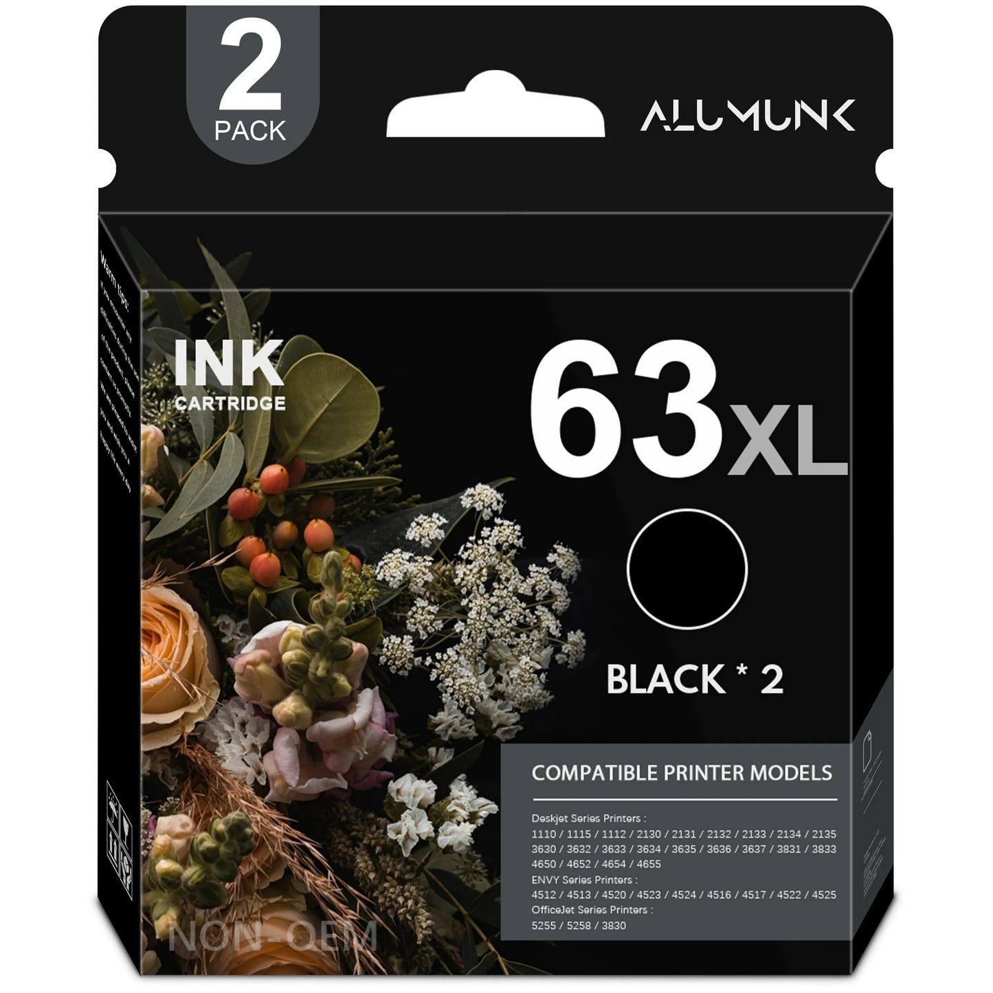 63 Ink 63XL Black Ink Cartridge Compatible for HP 63 XL Ink Cartridges for OfficeJet 4650 4652 Envy 5255 Printer（2 Pack）