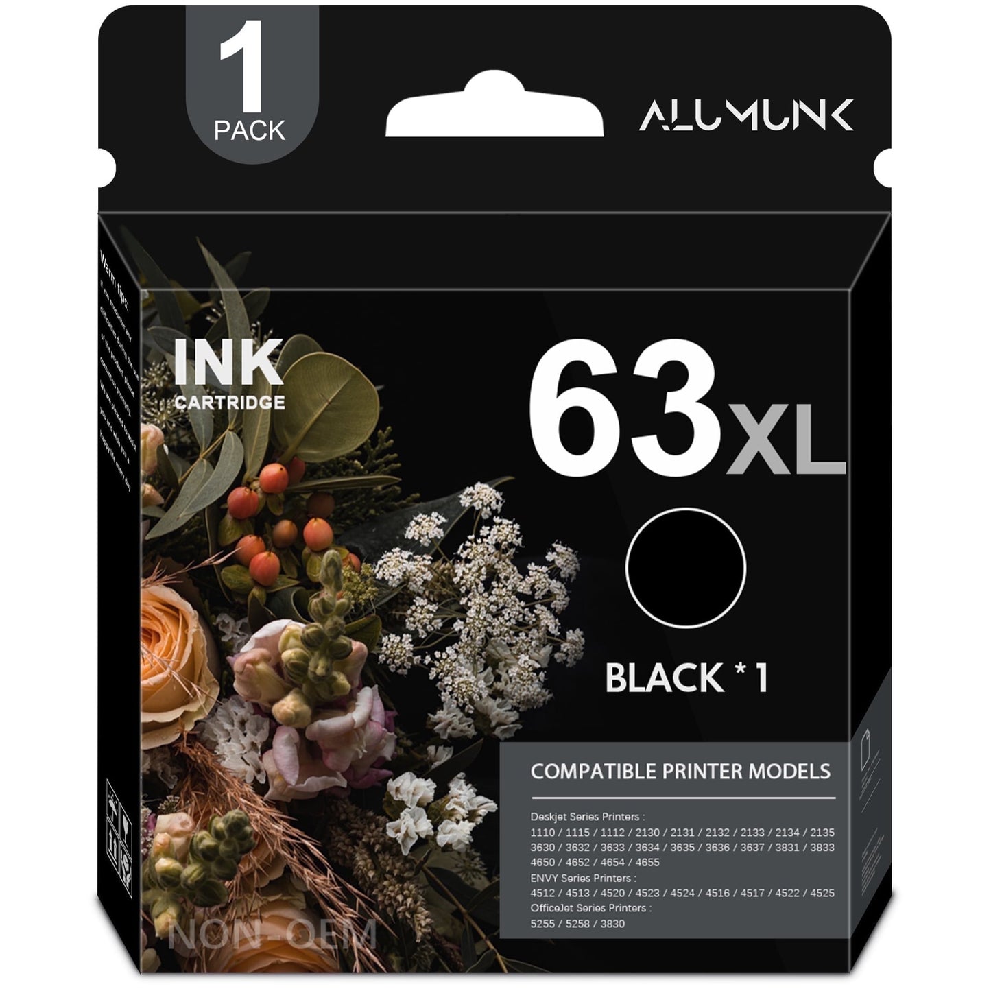 63 XL 63 Ink Cartridge Compatible for HP 63XL Black Ink Cartridges for OfficeJet 5255 3830 Envy 4520 Printer（1 Pack）