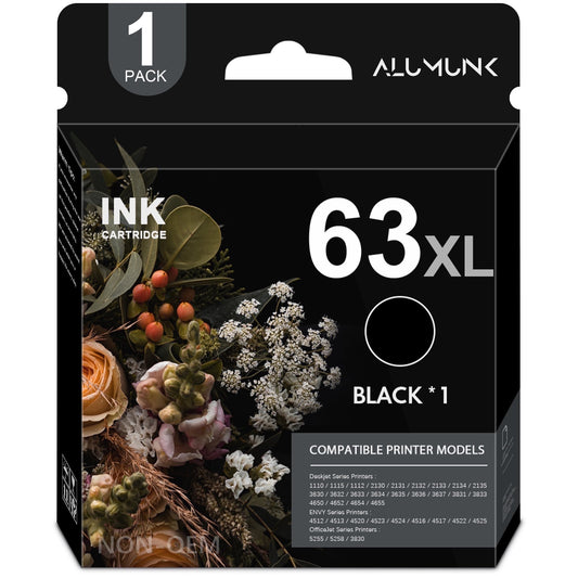 63 XL 63 Ink Cartridge Compatible for HP 63XL Black Ink Cartridges for OfficeJet 5255 3830 Envy 4520 Printer（1 Pack）