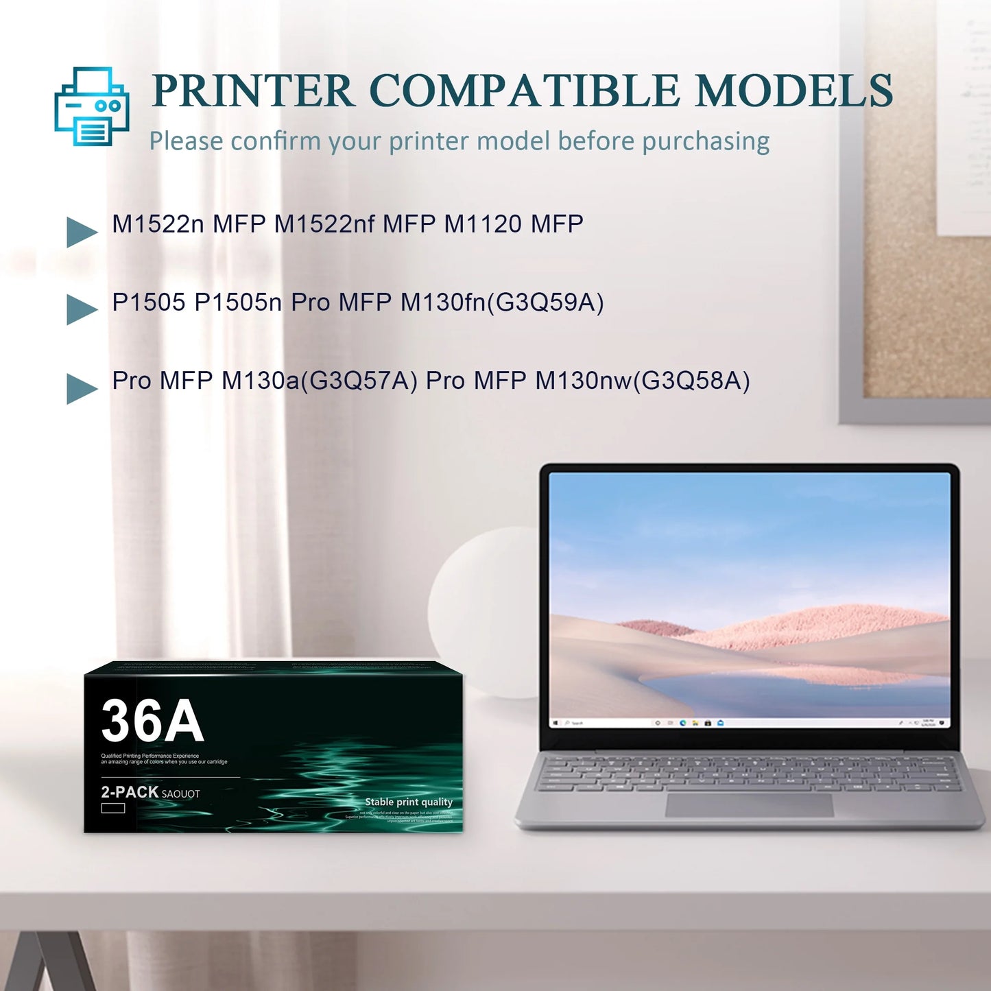 36A | CB436A Black 2 Pack High Yield Toner Cartridge Compatible for HP P1505n Printer