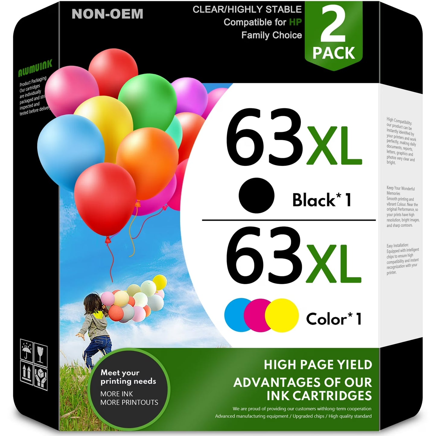 63XL 63 Ink Cartridges Compatible for HP 63XL Ink Cartridge 5255 4512 Printer Ink 2-Pack