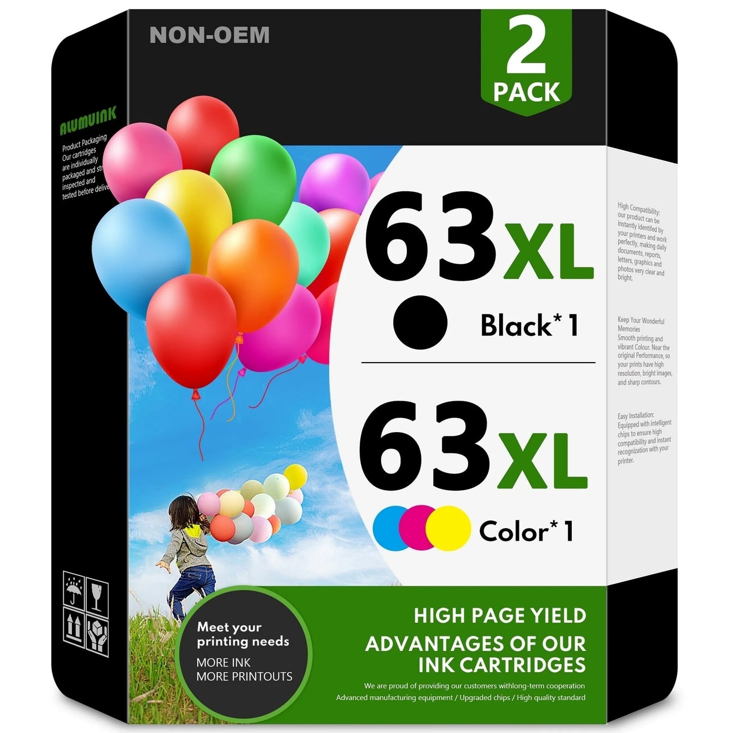 63XL 63 Ink Cartridges Compatible for HP 63XL Ink Cartridge 5255 4512 Printer Ink 2-Pack