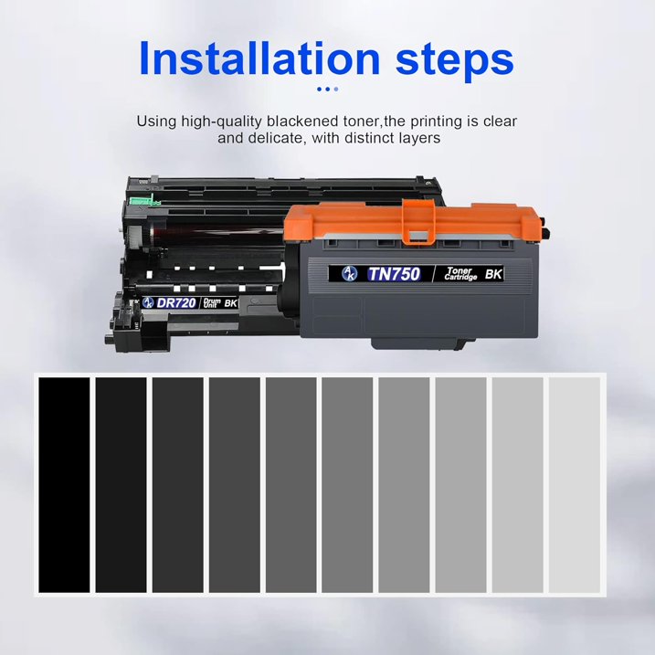 3 Pack TN750 TN-750 DR720 DR-720 High Yield Compatible Drum Unit & Toner Cartridge Replacement for Brother HL-5240 5250DN/DNT 5280DW 5270DN 5370DW/DWT Drum Unit Printer (2 Toner, 1 Drum)