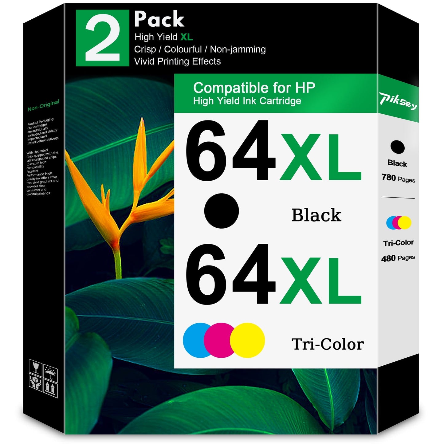 64XL Ink Cartridge 2-Pack Black/Tri-Color Compatible for HP 64 Ink Cartridges for ENVY Inspire 7250e 7950e ENVY Photo 6220 7100 7800 Printer