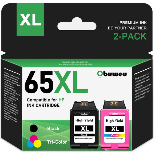 65XL Ink Cartridge 2-Pack Black/Tri-Color Compatible for HP 65 Ink Cartridges for HP AMP 100 DeskJet 2600 3700 2622 ENVY 5000 5010