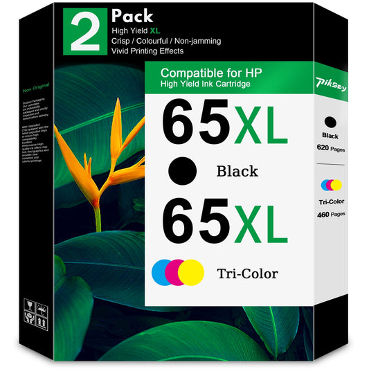 65XL Ink Cartridge Compatible for HP 65 Ink Cartridges for HP AMP 100 105 DeskJet 2600 3700 2622 ENVY 5000 5010 Printers Black/Tri-Color 2-Pack