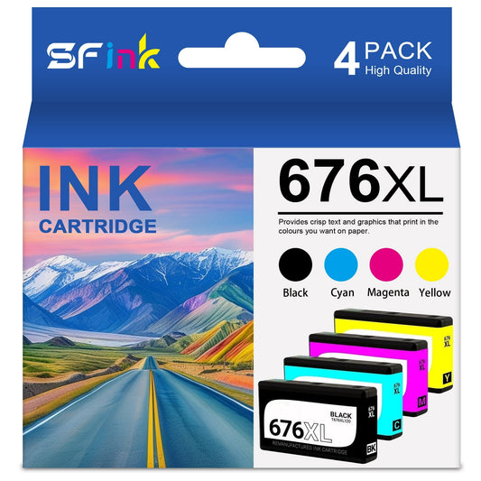 676XL T676XL Ink Cartridge 4-Pack Replacement for Epson 676XL Ink Cartridges for Epson WorkForce Pro WP-4010, WP-4020, WP-4023, WP-4090, WP-4520, WP-4530, WP-4533, WP-4540, WP-4590 Printer