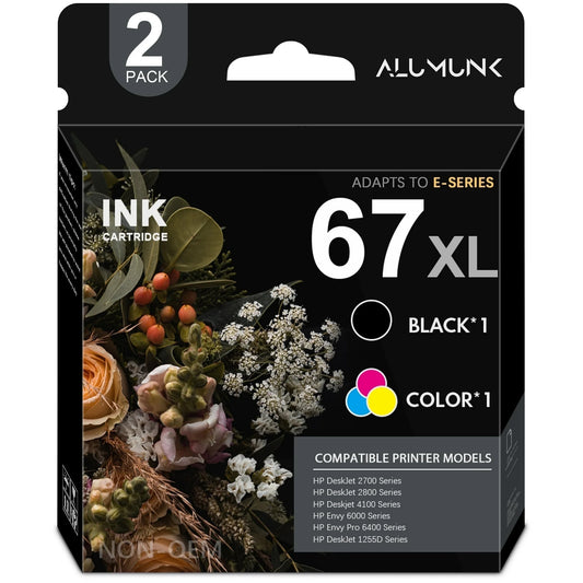 67XL 67 Ink Cartridge Compatible for HP 67 XL Ink Cartridges Deskjet 2742e 2752e 2755e Envy 6000 6010e (Black, Tri-Color)