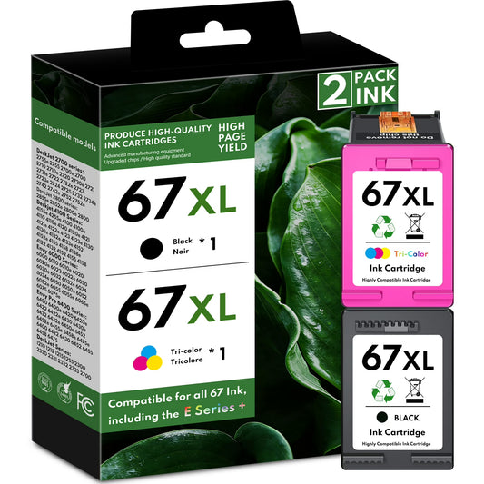 67XL 67 Ink Cartridge Compatible for HP 67 XL Ink Cartridges Deskjet 2742e Envy 6000 6010e Black Tri-Color