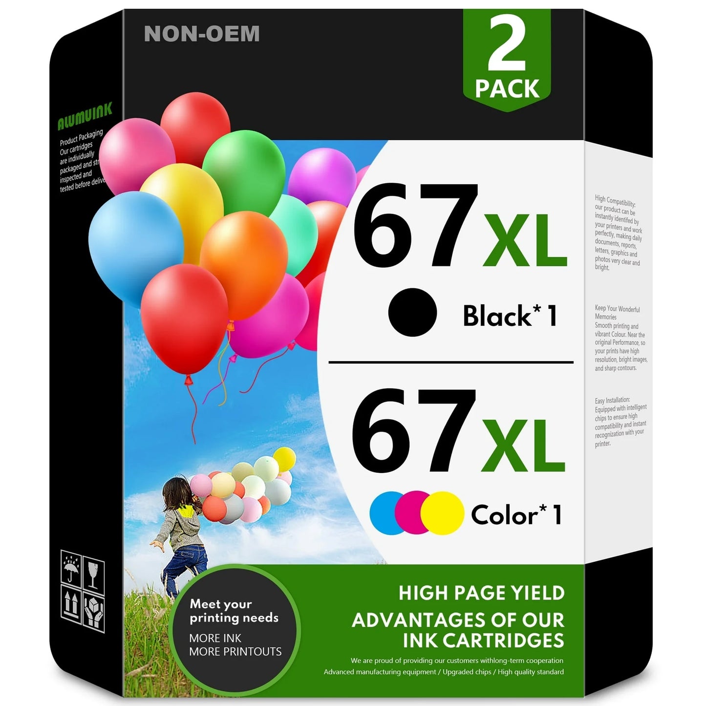 67XL Ink Cartridge Compatible for HP 67 Ink Cartridge for HP 67 XL Ink for DeskJet 2855e 2755e 6055e 6065e 4255e 4155e Printer (Black and Tri-Color)