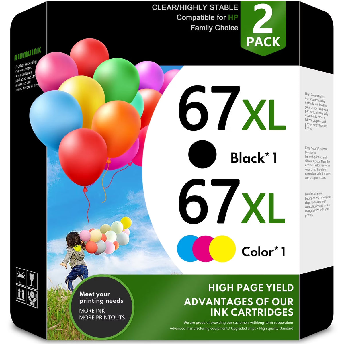 67XL 67 Ink Cartridge bundle Compatible for HP67XL Ink Cartridges for DeskJet 2742e 2752e 2755e Envy 6000 6055 6055e Printer (Black ,Tri-Color)