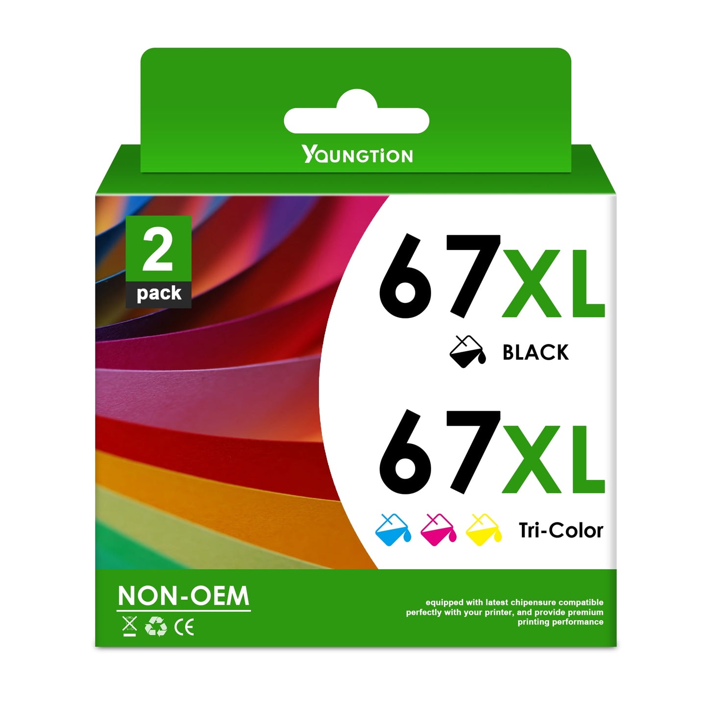 67xl Ink Cartridge Compatible for HP 67 Ink Cartridges - Black/Tri-Color, 2 Pack