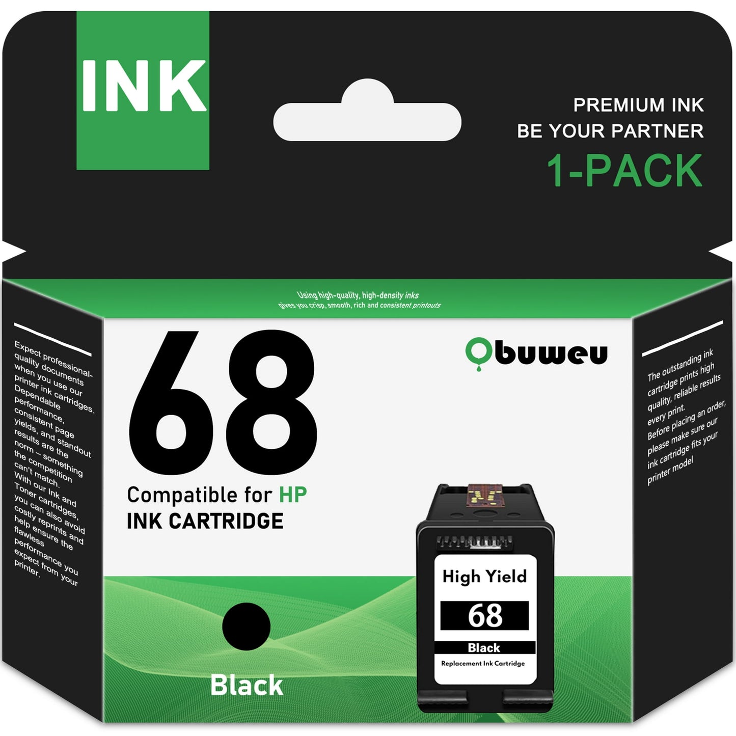 68 Ink Cartridge 1-Pack Black Compatible for HP 68 Ink Cartridges for Envy 6552e 6555e 6155e 6152e 6558e 6552e 6555e Printers