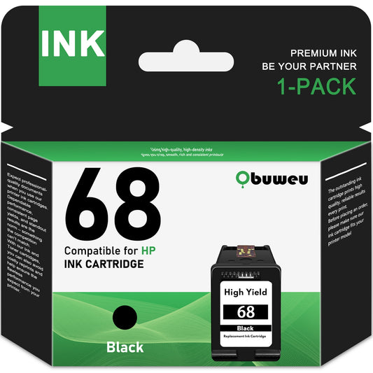 68 Ink Cartridge 1-Pack Black Compatible for HP 68 Ink Cartridges for Envy 6552e 6555e 6155e 6152e 6558e 6552e 6555e Printers