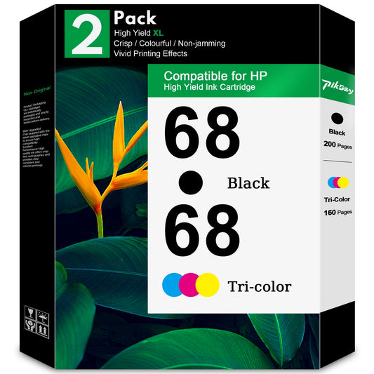 68 Ink Cartridge 2-Pack Black/Tri-Color Compatible for HP 68 Ink Cartridges for Envy 6552e 6555e 6155e 6152e 6558e 6552 e 6555 e Printer