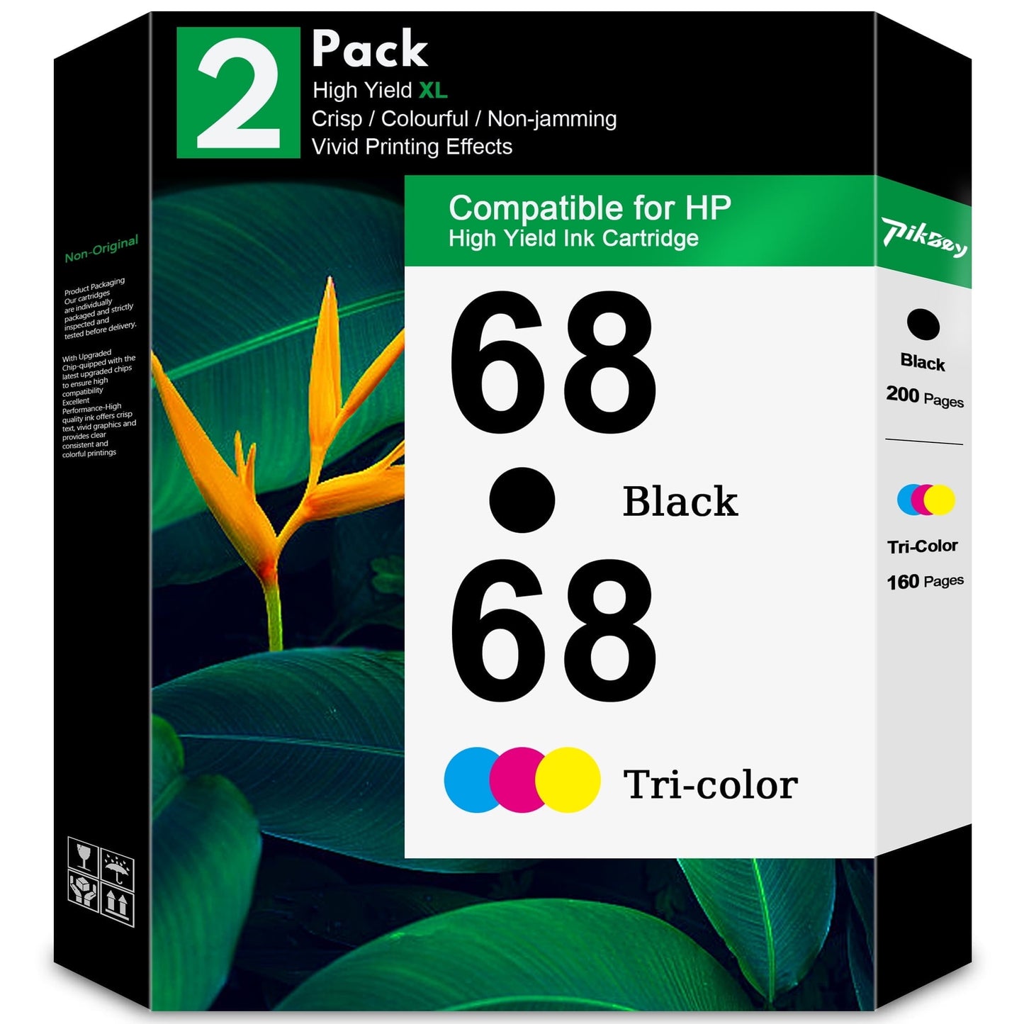 68 Ink Cartridge 2-Pack Black/Tri-Color Compatible for HP 68 Ink Cartridges for Envy 6552e 6555e 6155e 6152e 6558e 6552 e 6555 e Printer
