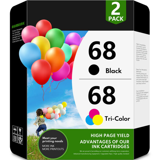 68 Ink Cartridge Compatible for HP 68 Ink Cartridges for Envy 6552e 6555e 6155e 6152e 6558e 6552e 6555e Printers 2-Pack