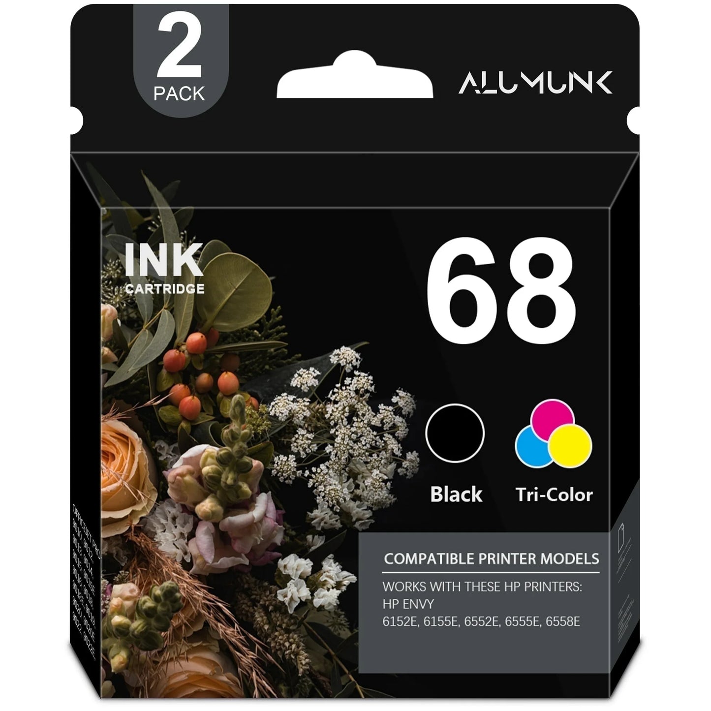 68 Ink Cartridge Compatible for HP 68 Ink Cartridge Black Tri-Color for Envy 6100e 6500e Series (2 Pack)