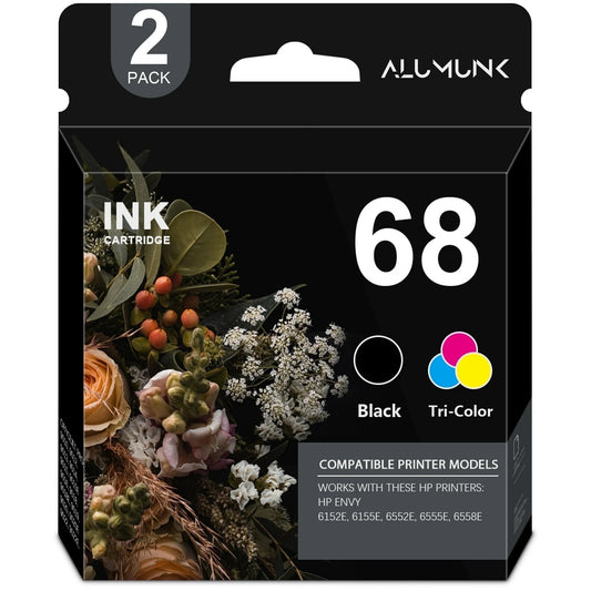68 Ink Cartridge Compatible for HP 68 Ink Cartridge Black Tri-Color for Envy 6100e 6500e Series (2 Pack)