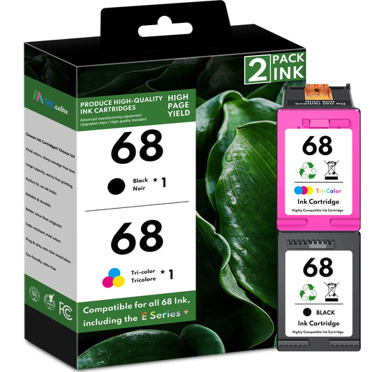 68 Ink Cartridge Compatible for HP 68 Ink Cartridge Black Tri-Color for Envy 6100e 6500e Series (2 Pack)