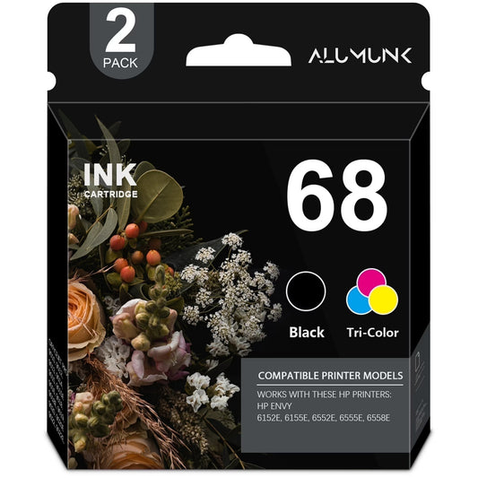 68 Ink Cartridge Compatible for HP 68 Ink Cartridge Black Tri-Color for Envy 6100e 6500e Series (2 Pack)