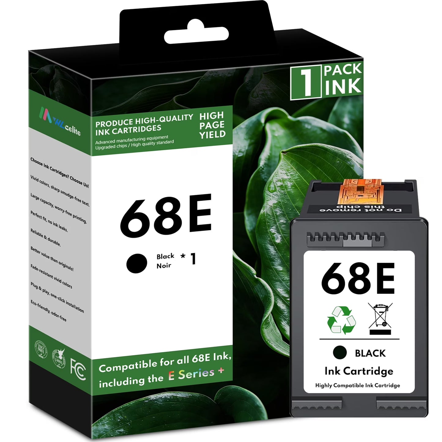 68e Ink Compatible for HP 68e Black Ink Cartridge for Envy 6100e 6500e Series