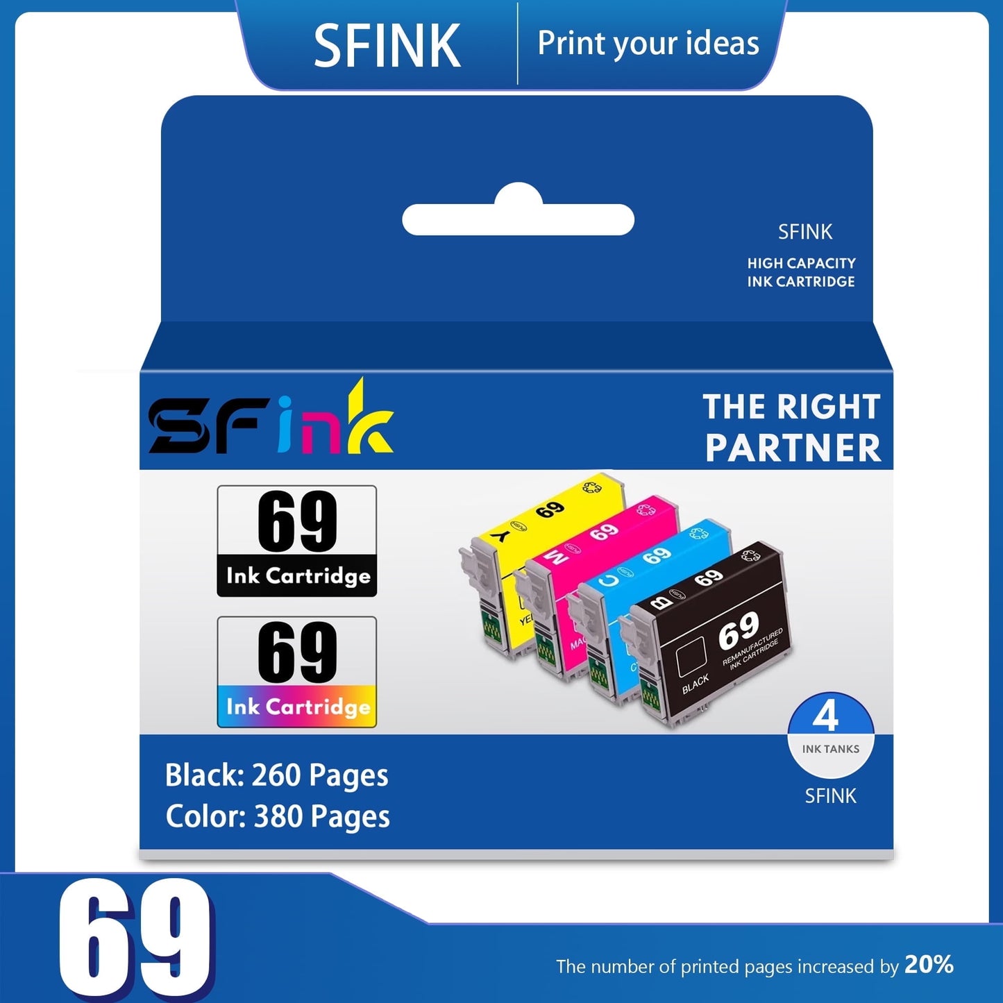 T069 69 Ink Cartridge Replacement for Epson 69 Ink Cartridges for Workforce WF-600 610 615, WF-500, WF-1100, NX-510 515, NX-400 415,CX-6000 CX-7000F 7400, CX-8400, CX-9400 9475 Printer (4-Pack)