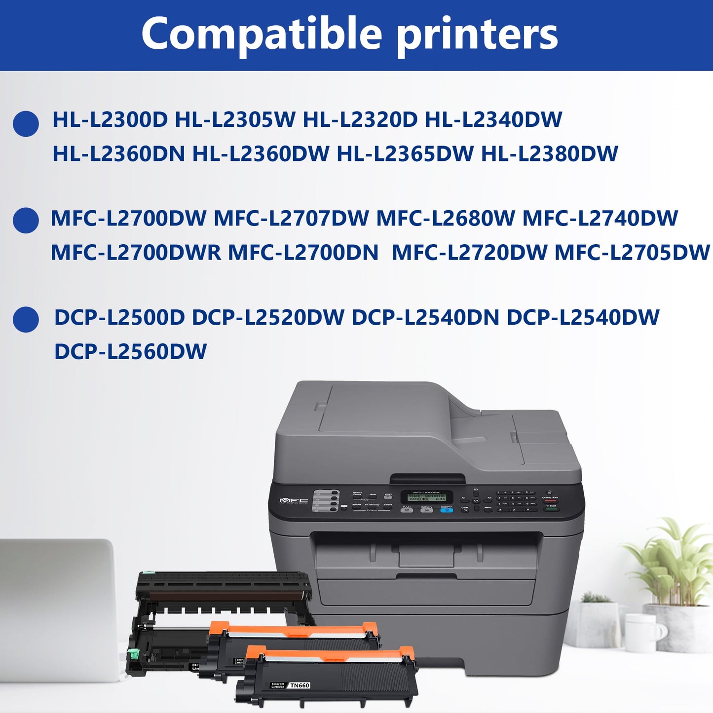 TN660 TN 630 DR630 Toner Cartridge Drum Unit Compatible for Brother TN 660 TN-630 DR630 Use for MFC-L2700DW MFC-L2740DW HL-L2380DW HL-L2340DW HL-L2360DW (2 Pack Black)