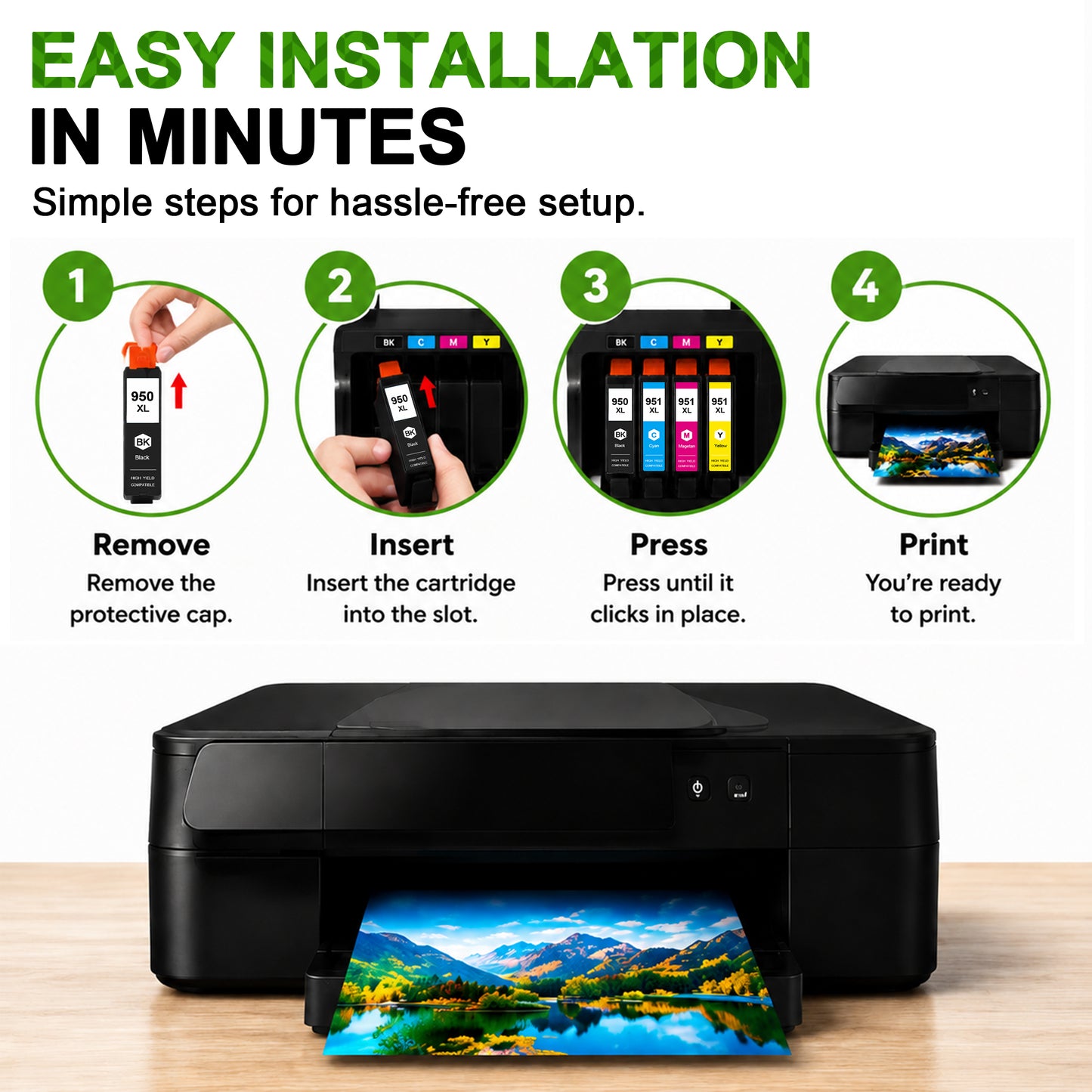 950XL 951XL Ink Cartridges Combo Pack Compatible for 950 951 Ink Cartridges Works with OfficeJet Pro 9022 9022e 9025 9025e Printers (4-Pack)