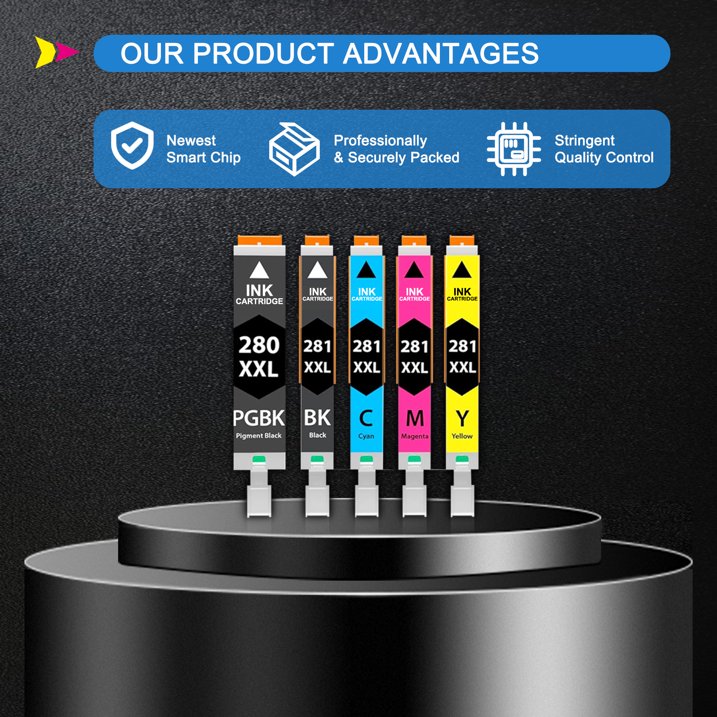 5 Pack 280 281 Ink Cartridge Compatible for Canon PGI-280XXL 281XXL Printer Ink
